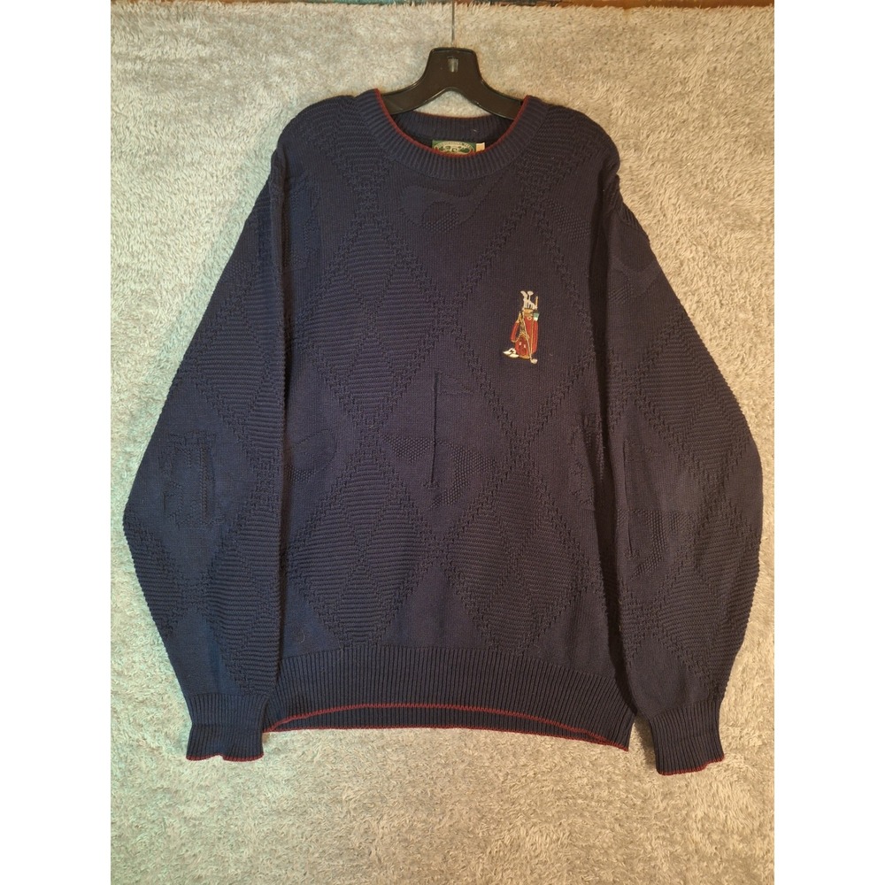 Susquehanna Trail Outfitters Mens Golf Knit Sweater Large USA Made Navy Blue Red